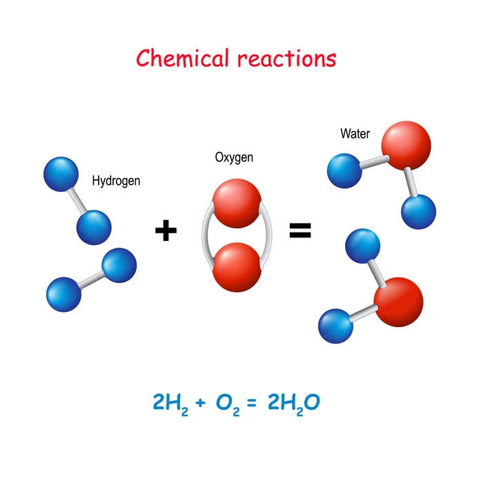 Image of Hydrogen and oxygen combining chemically to form a new molecule