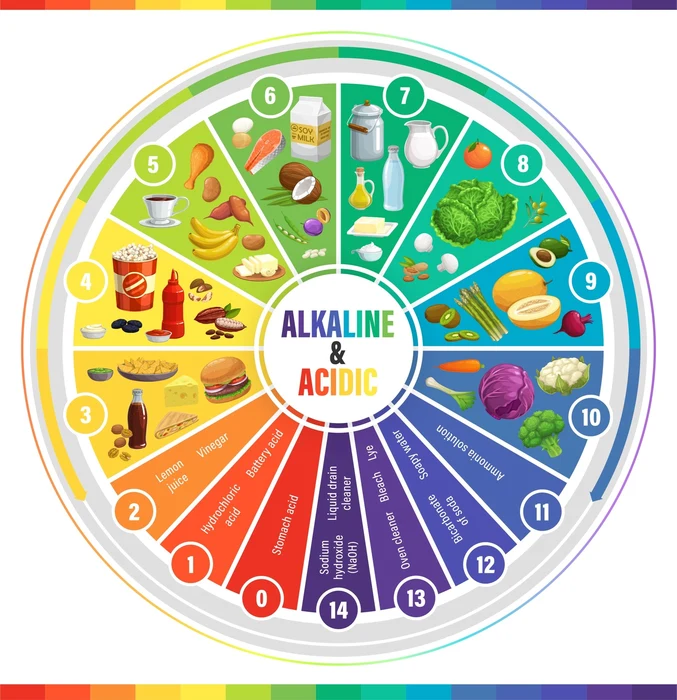 Daily life substances are arranged according to their pH values.