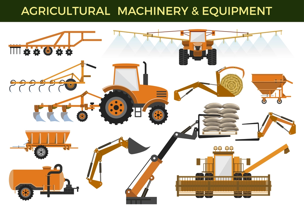 Images of Agricultural machinery and equipments.