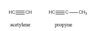 Acetylene is two carbons containing alkyne and propyne has three carbon atoms. 
