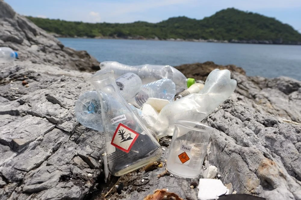 The Hazardous Non-Biodegradable waste near sea